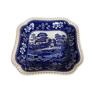 Vintage Spode England‎ Blue Tower Square Serving Bowl Cottagecore Luxury Classic